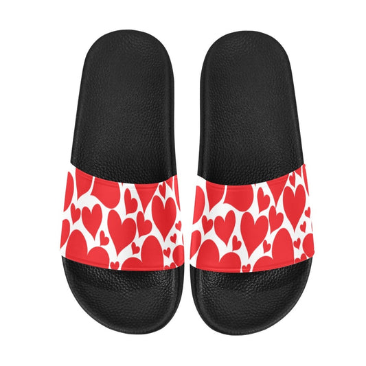 Womens Slide Sandals,  Love Red Hearts