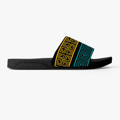 Womens Slide Sandals, Blue And Yellow Geometric Print