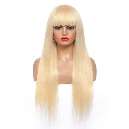 Wig with Bang 200% Density Human , #1B/613 Straight 180% Density #613