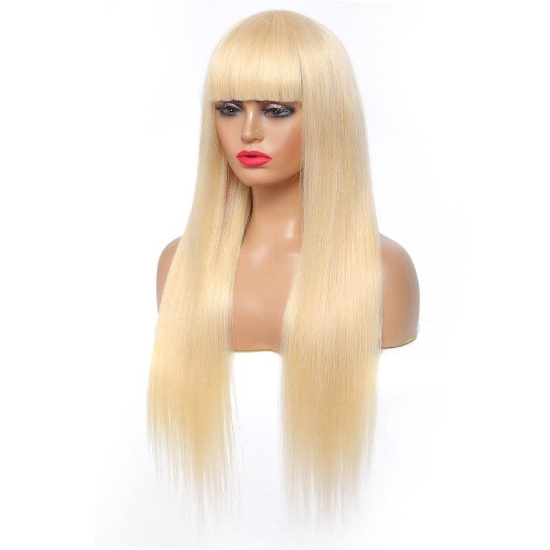 Wig with Bang 200% Density Human , #1B/613 Straight 180% Density #613
