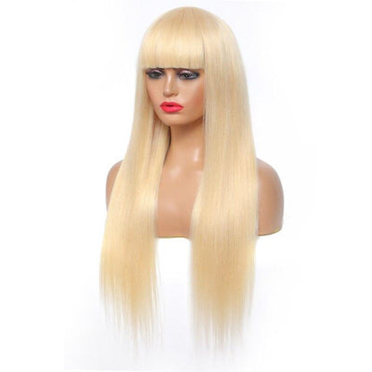 Wig with Bang 200% Density Human , #1B/613 Straight 180% Density #613