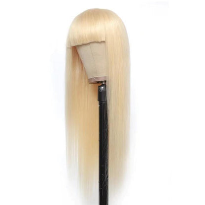 Wig with Bang 200% Density Human , #1B/613 Straight 180% Density #613