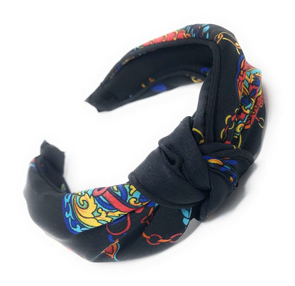 Wide Headband for Girls, Bohemian Turban Headbands, Retro Satin Hairba