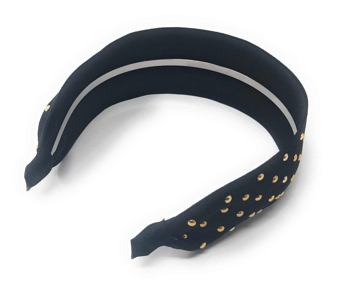 Wide Rivet Black Elastic Fabric Headband for Girls, Studded Punk Hair