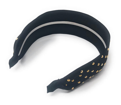 Wide Rivet Black Elastic Fabric Headband for Girls, Studded Punk Hair