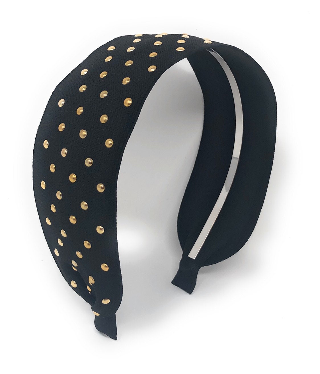 Wide Rivet Black Elastic Fabric Headband for Girls, Studded Punk Hair