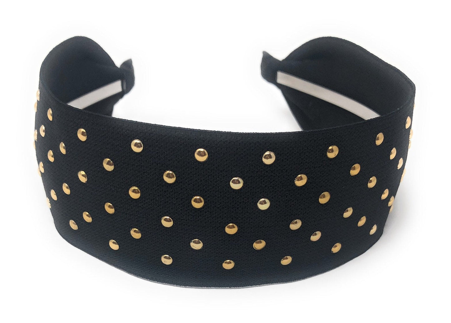 Wide Rivet Black Elastic Fabric Headband for Girls, Studded Punk Hair