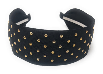 Wide Rivet Black Elastic Fabric Headband for Girls, Studded Punk Hair