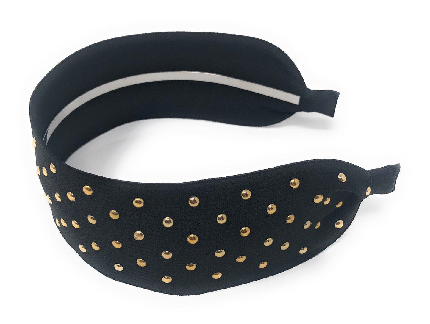 Wide Rivet Black Elastic Fabric Headband for Girls, Studded Punk Hair