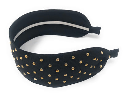 Wide Rivet Black Elastic Fabric Headband for Girls, Studded Punk Hair