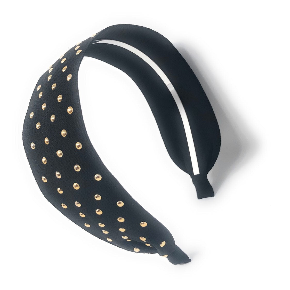 Wide Rivet Black Elastic Fabric Headband for Girls, Studded Punk Hair