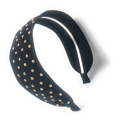 Wide Rivet Black Elastic Fabric Headband for Girls, Studded Punk Hair