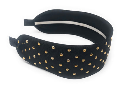 Wide Rivet Black Elastic Fabric Headband for Girls, Studded Punk Hair