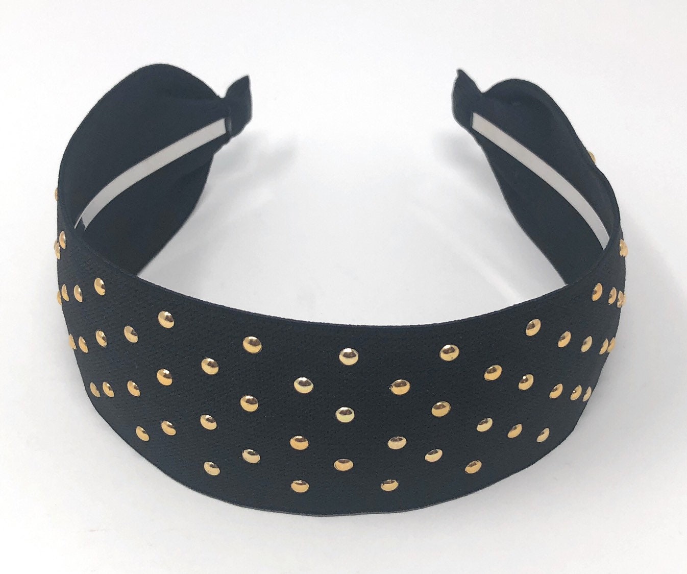 Wide Rivet Black Elastic Fabric Headband for Girls, Studded Punk Hair