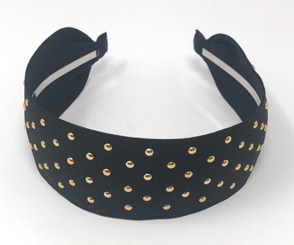 Wide Rivet Black Elastic Fabric Headband for Girls, Studded Punk Hair