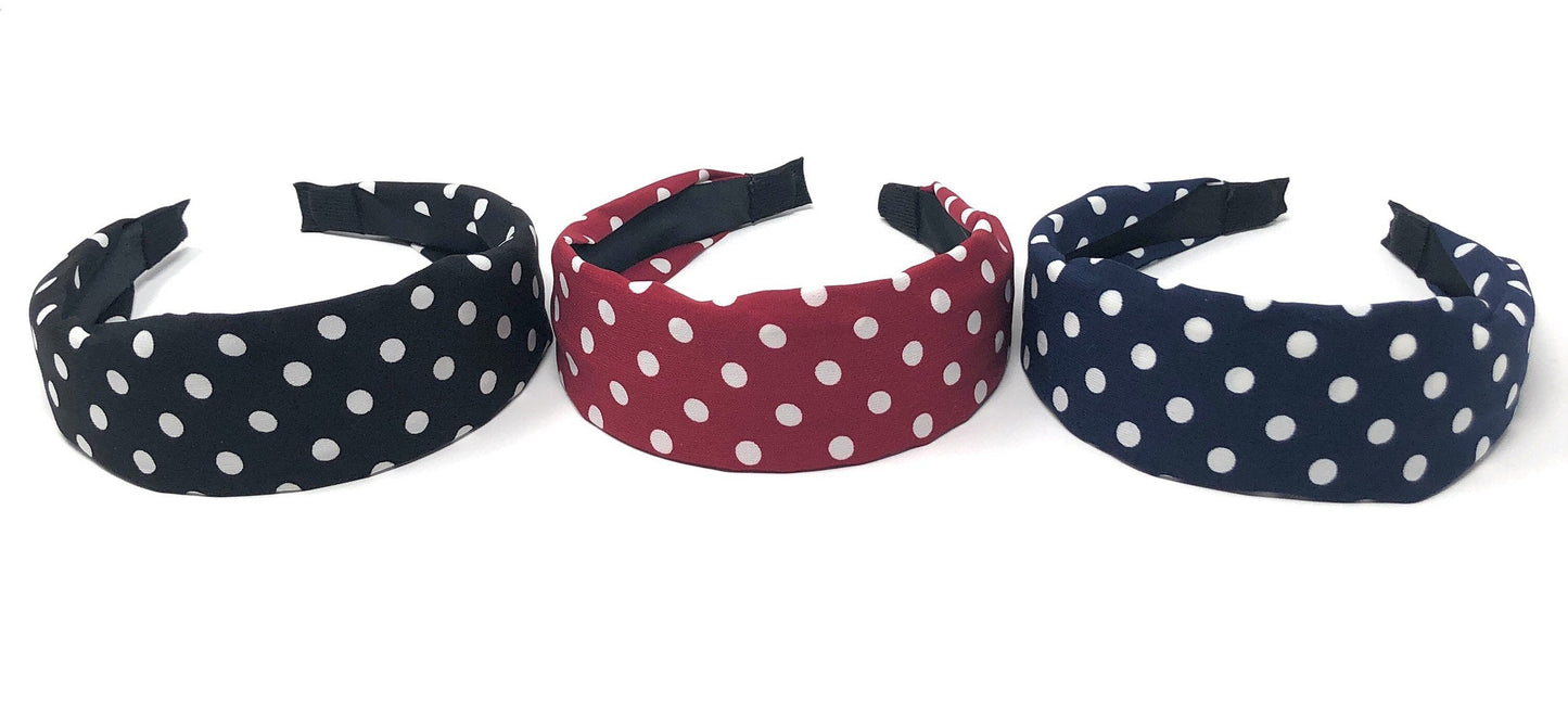 Wide Polka Dot Headband for Girls, Vintage Style Hairband, Gifts for G