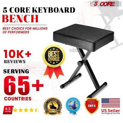 5 Core Keyboard Bench 3" Padded Cushioned Piano Stool Height