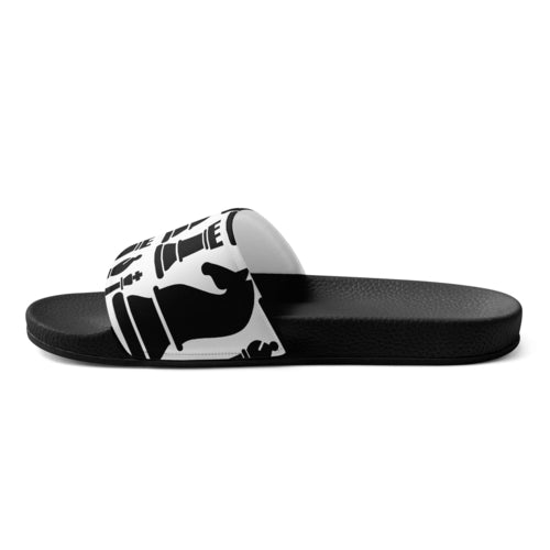 Women's Slides Black And White Chess Print