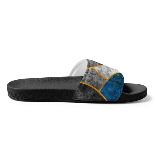 Women's Slides Black Blue Grey Circular Geometric Pattern Print
