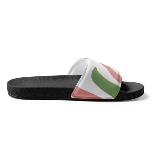 Women's Slides Green Mauve Abstract Brush Stroke Pattern