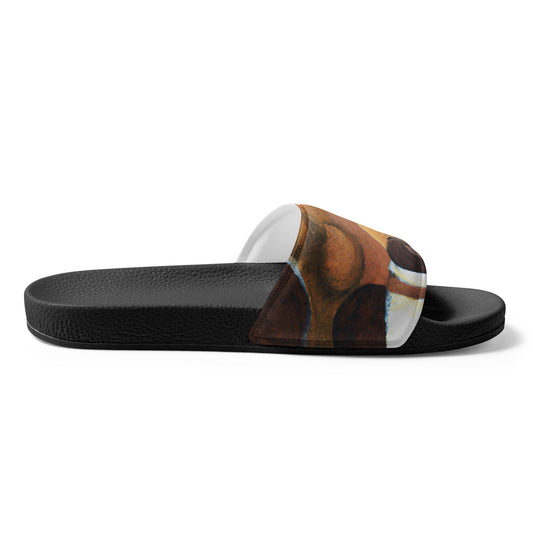 Women's Slides Brown White Stone Pattern