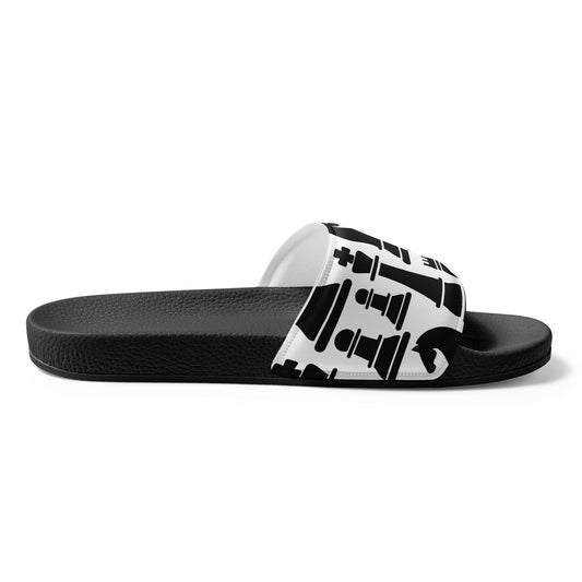 Women's Slides Black And White Chess Print