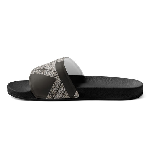 Women's Slides Brown And White Triangular Colorblock
