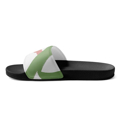 Women's Slides Green Mauve Abstract Brush Stroke Pattern